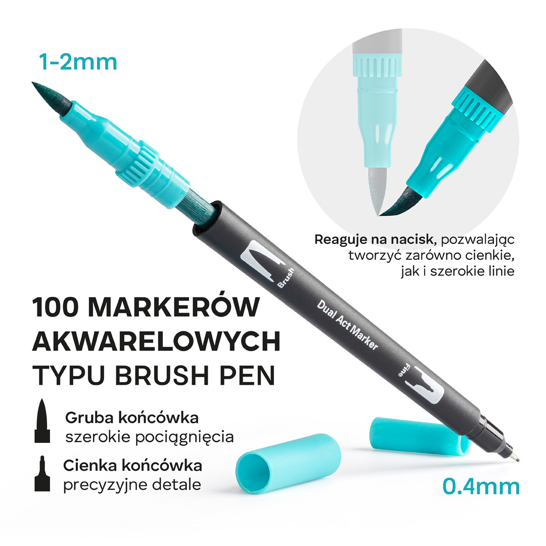 Markery Akwarelowe zestaw 100 Sztuk Mazaki Pisaki Flamastry Dwustronne Wodne - obrazek 4