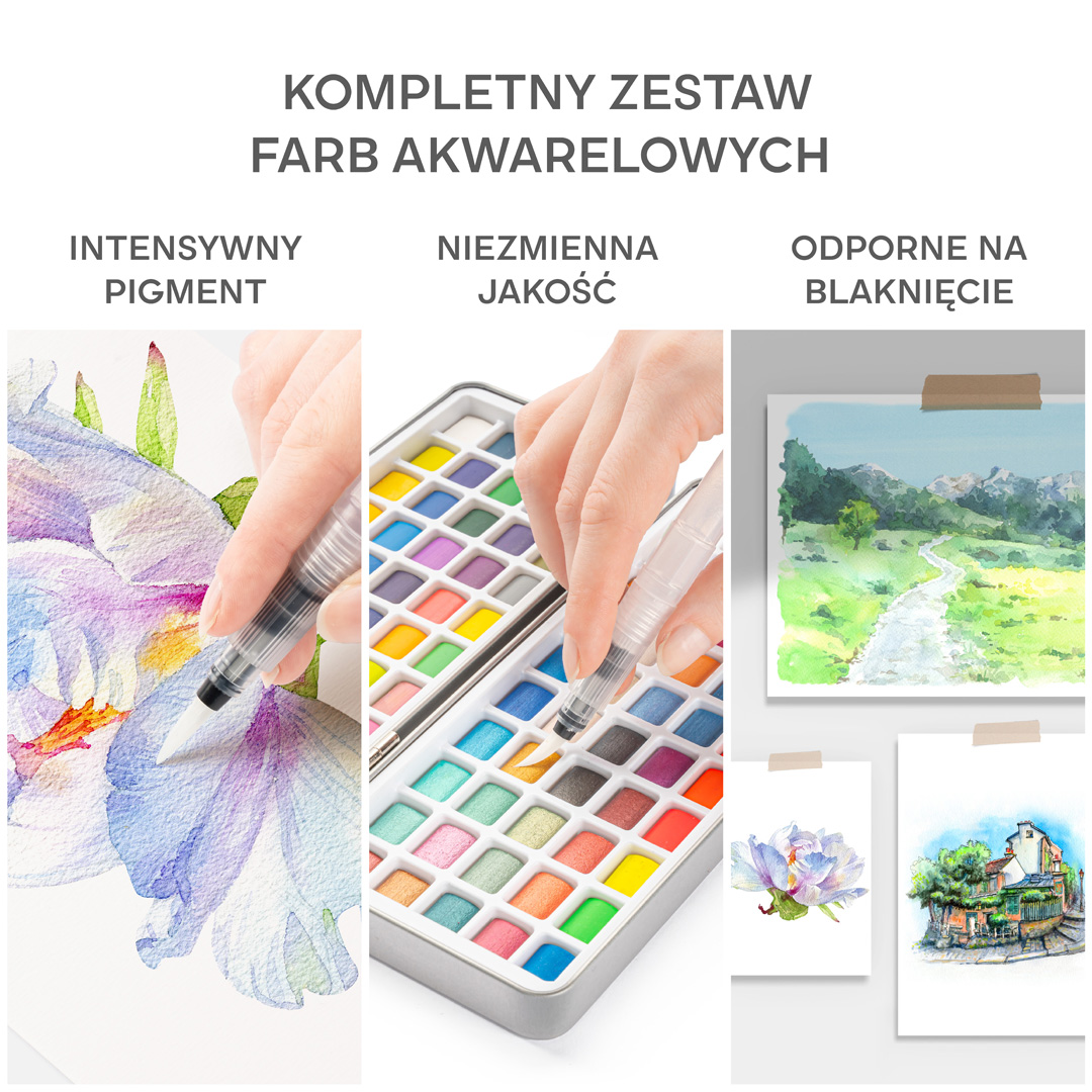 Farby Akwarelowe Akwarele w Kostkach Wodne Zestaw 100 Farb + Pędzle - 105w1 - obrazek 4