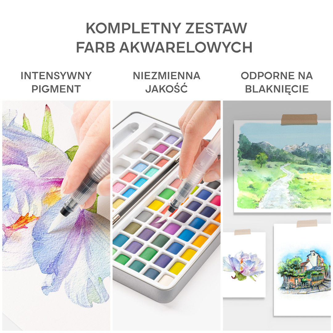 Farby Akwarelowe Akwarele w Kostkach Wodne Zestaw 72 Farb + Pędzel - 74w1 - obrazek 3