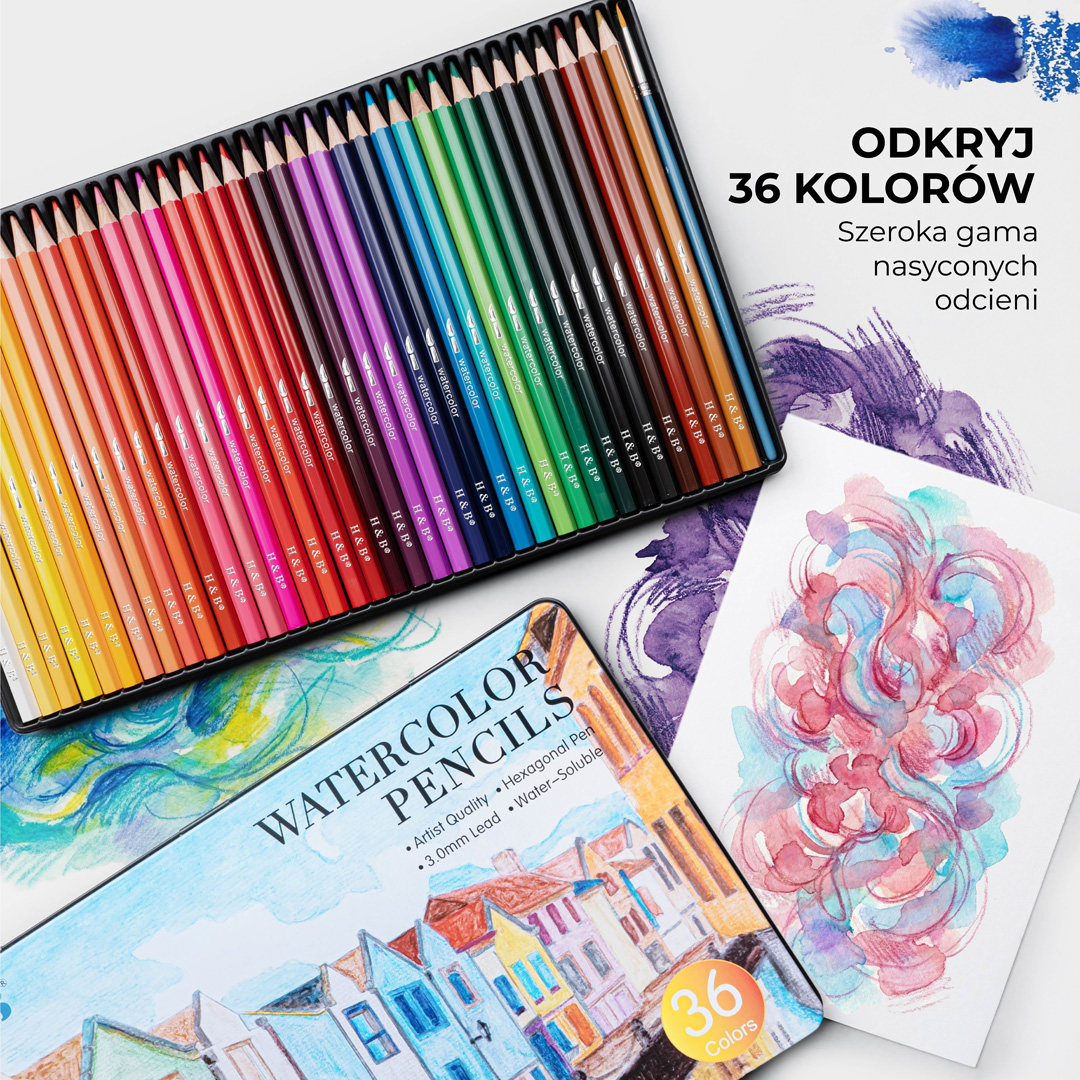 Kredki Akwarelowe Zestaw w Metalowym Opakowaniu z pędzelkiem 36 KOLORÓW - obrazek 15