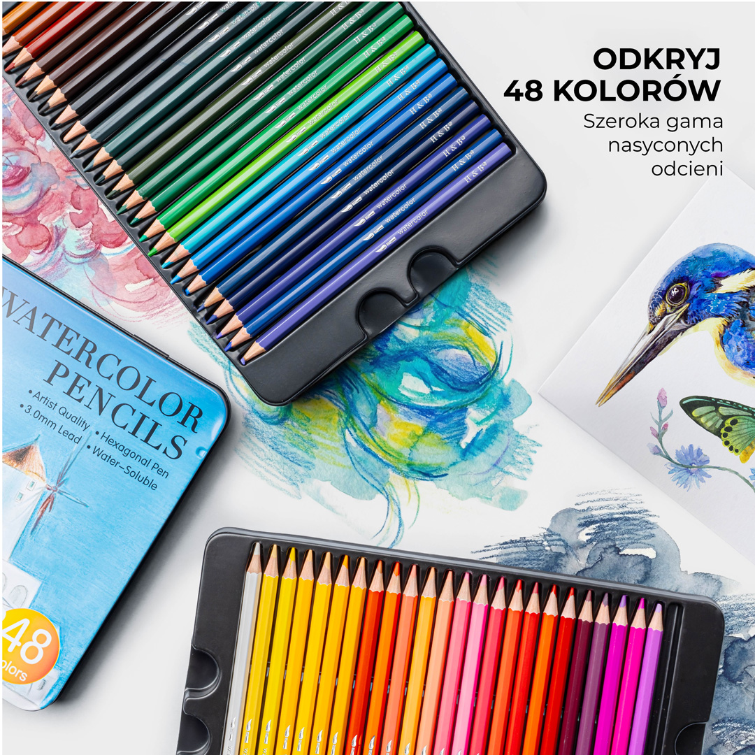 KREDKI AKWARELOWE 48 SZTUK ZESTAW KREDEK PROFESJONALNE KOLOROWE - obrazek 6