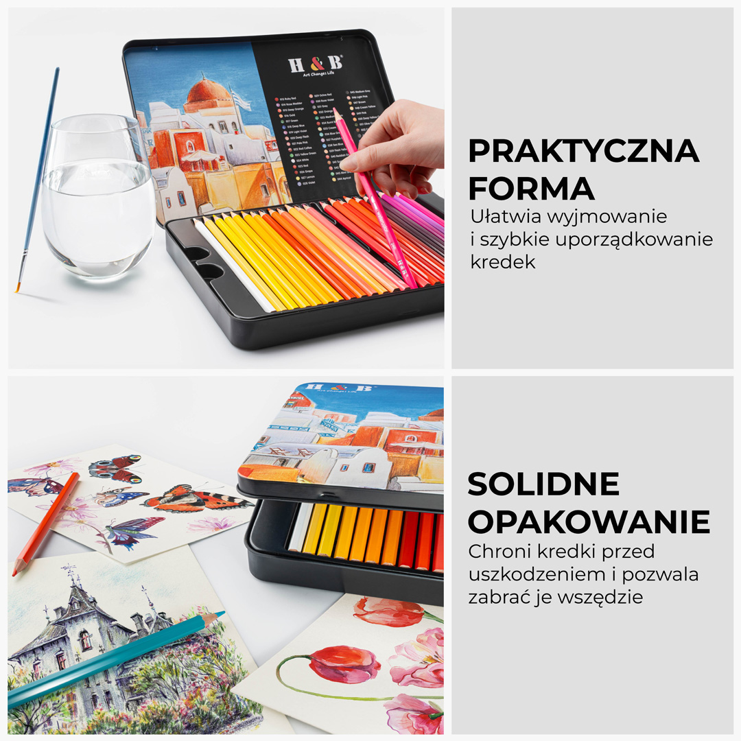 KREDKI AKWARELOWE 48 SZTUK ZESTAW KREDEK PROFESJONALNE KOLOROWE - obrazek 7